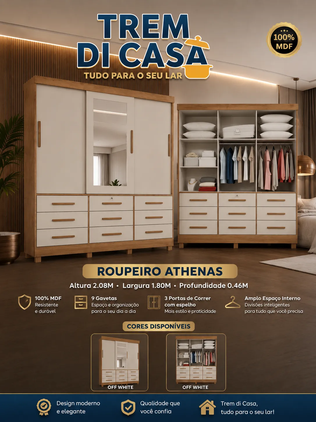 Guarda Roupa Casal 3 portas ATHENAS