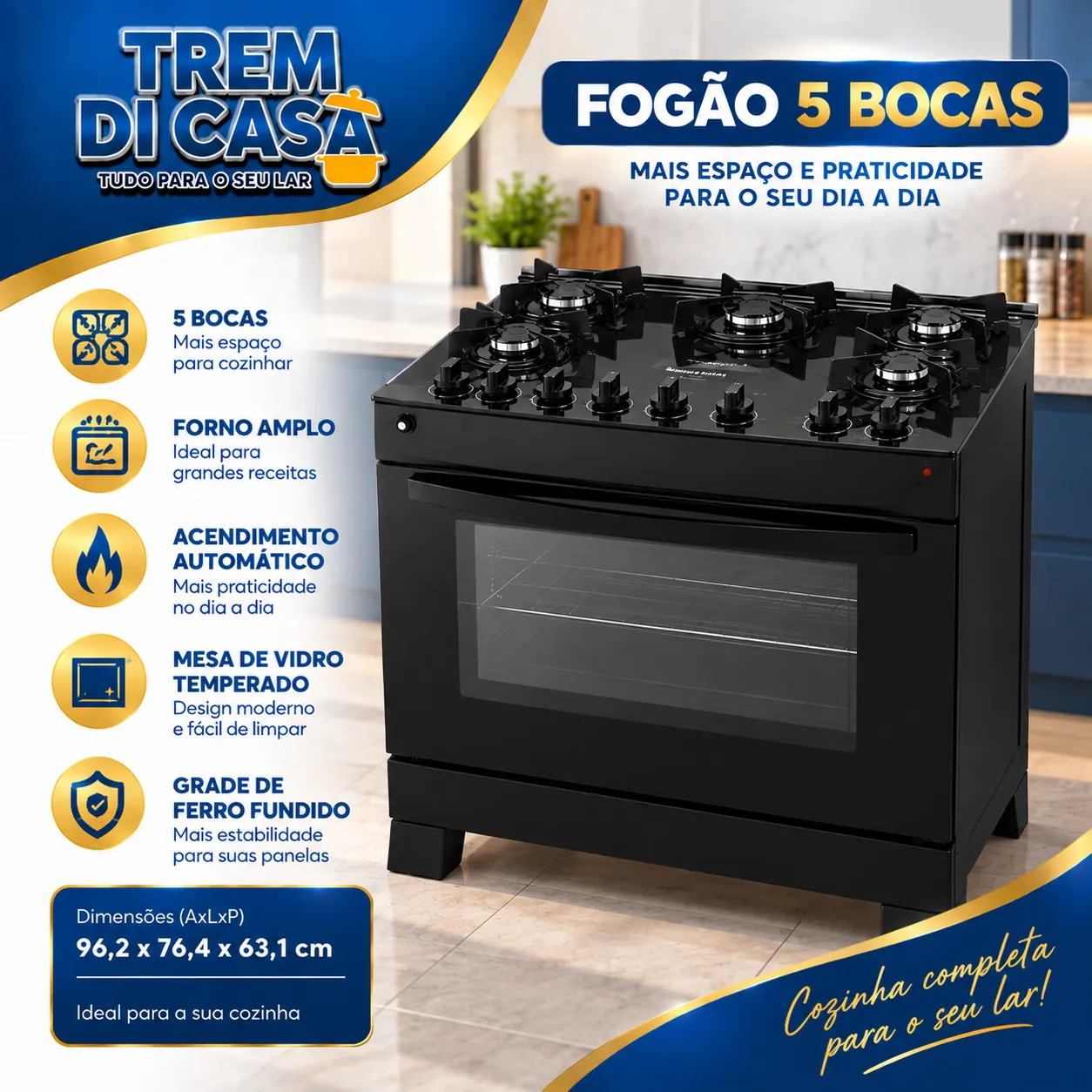 Fogão 5 bocas com forno