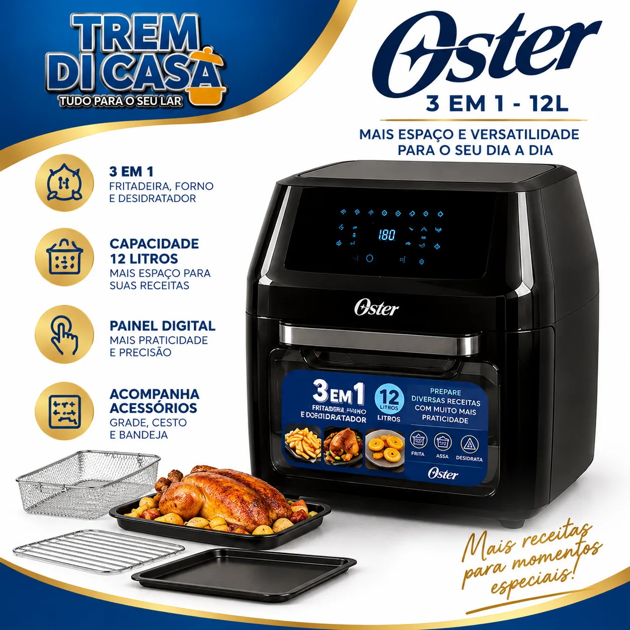 Air Fryer e Forno 3 em 1 - 12L