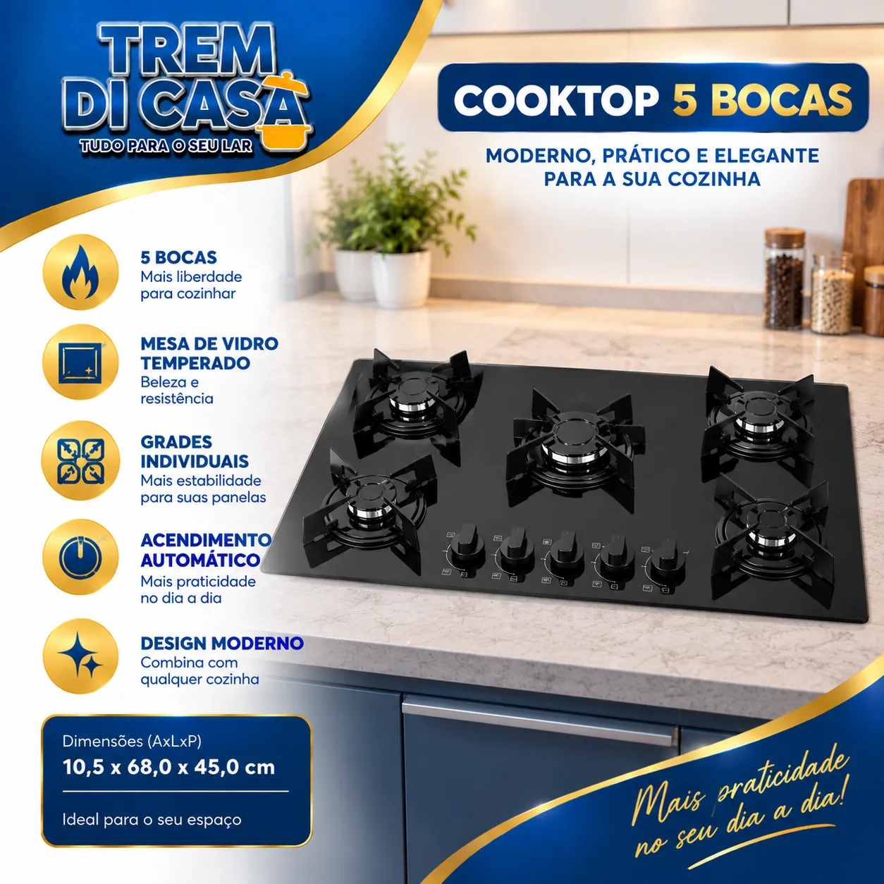 Fogão Cooktop 5 bocas