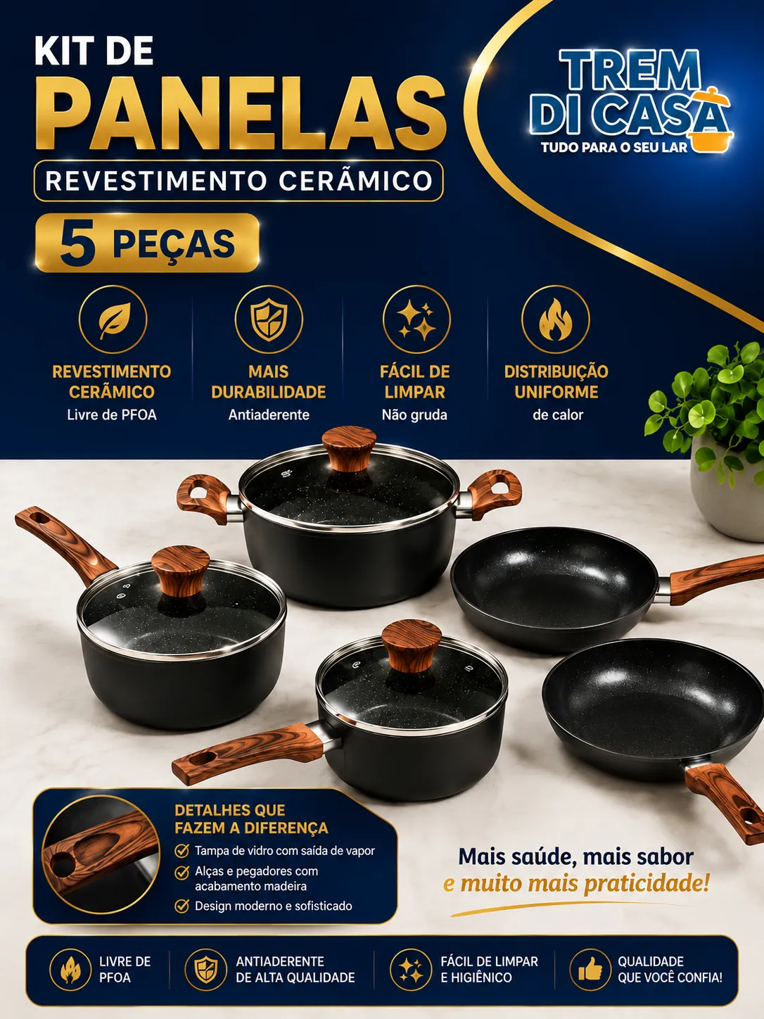 Jogo de panelas 5 peças - revestimento cerâmico