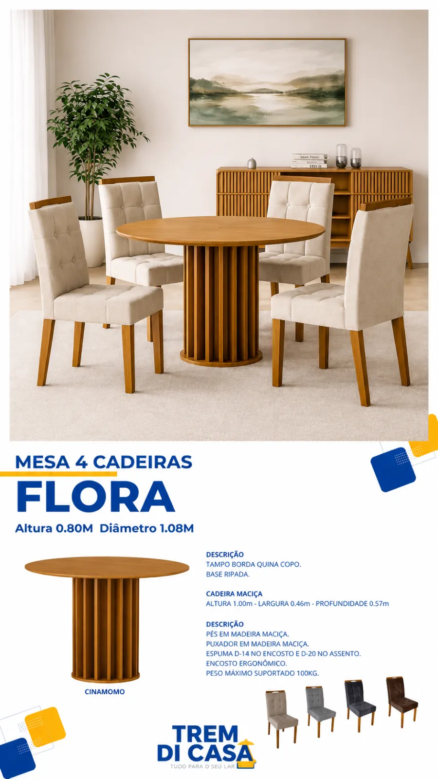 Jogo de mesas + 4 cadeiras
